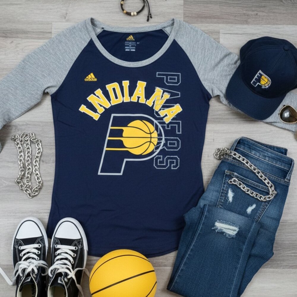 Adidas Indiana Pacers Raglan Tee | Navy & Grey - Picture 1 of 9